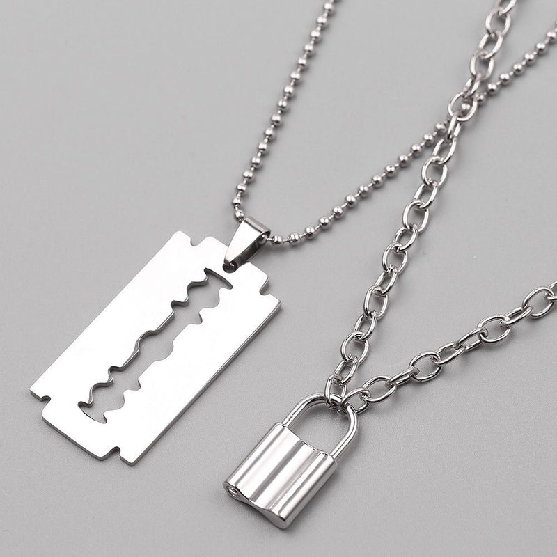 Women Men Party Jewelry Punk Choker Chain Necklace Collar Key Lock Pendant