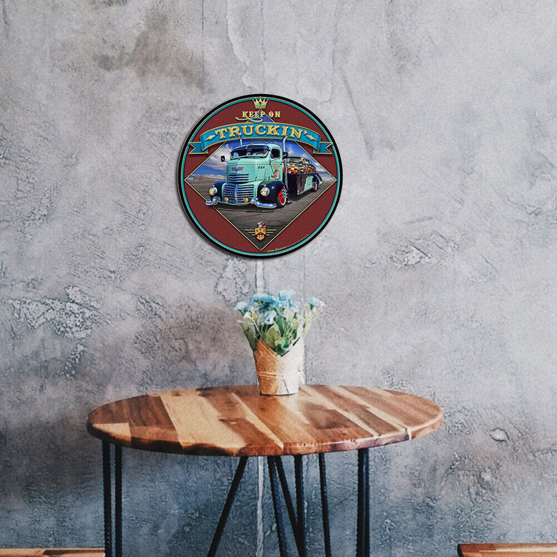 Round Truck Plate Metal Tin Sign for Bar Pub Club Garage Plate Wall Home Decor