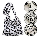 1*Retro Cow Print Plush Women Fashion Big Capacity Handbag Shoulder O0B3 G7H6
