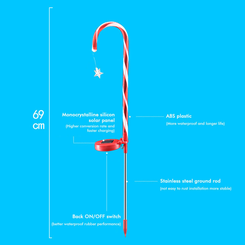 4pcs Solar Christmas Candy Cane Lights Waterproof Xmas Lawn Stakes Lamps De