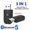 Wireless USB Bluetooth 5.0 Audio Transmitter Receiver 3in1 Adapter For TV PC Car