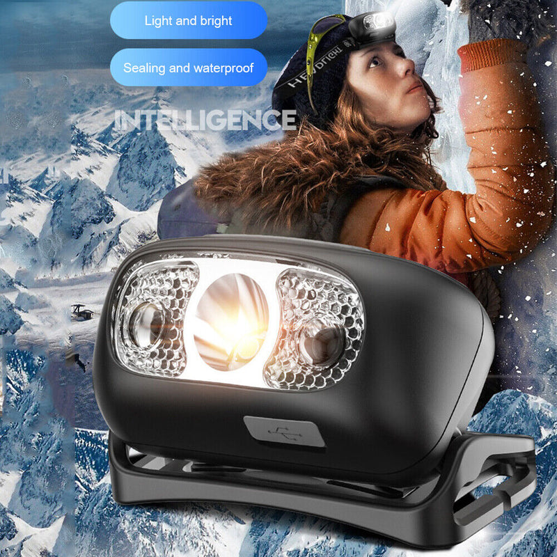 Rechargeable LED Headlamp Outdoor Waterproof Warning Head Torch USB Induction