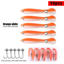 5pcs Artificial Soft Loach Fishing Lures + 5pcs Barbed Jig Hooks (Orange) Newly