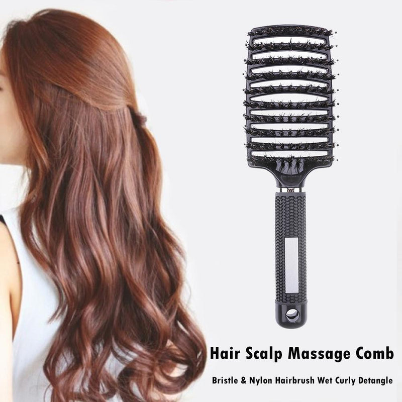 Scalp Massage Comb Bristle Curly Hair Brush Style Tools (Red+Black)
