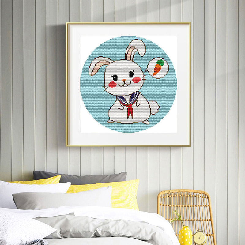 14CT Partial Cross Stitch Sailor Rabbit Stamped DIY Cotton Thread Needlework Kit