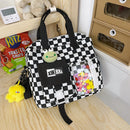 Japanese Plaid Backpack Students Girl Travel Schoolbags Messenger Bag w/Pendant