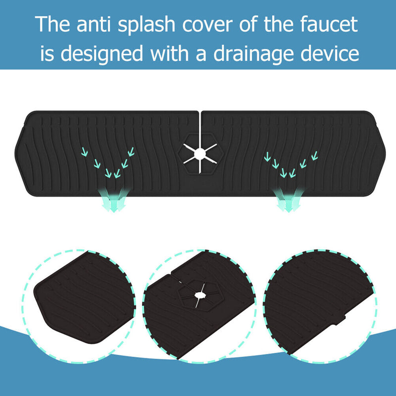 Silicone Faucet Absorbent Draining Mat Splash Guard Water Catcher (Black) Newly