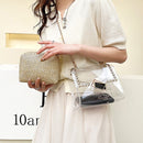 Summer Fashion Straw Shoulder Bag Rivet Chain Purse Tote PVC Women Crossbody Bag