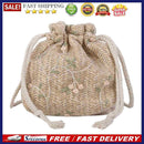 Straw Shoulder Satchel Bags Women Lace Flower Decor Drawstring Crossbody Handbag