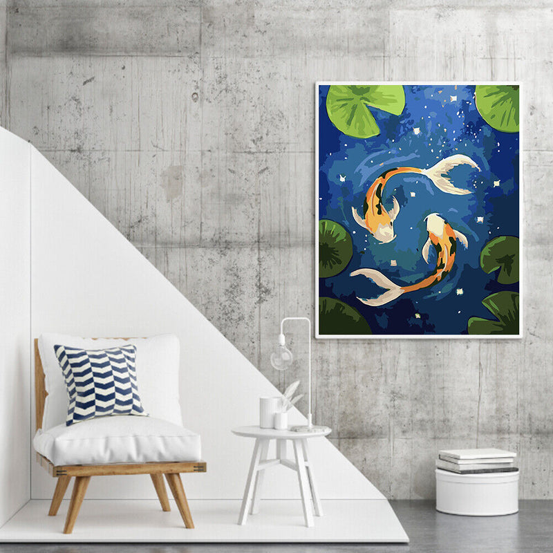 Goldfish in the Pond Oil Paint By Numbers DIY Canvas Wall Art Picture Home