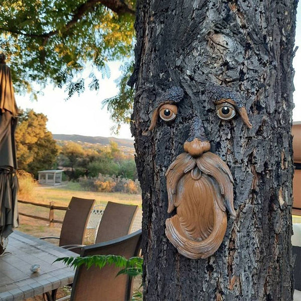Yard Decor Tree Faces Decor Old Man Face Sculpture Bird Feeder Wall Decoration