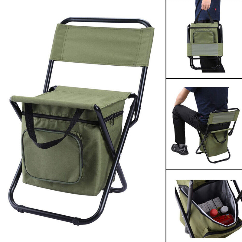 Folding Chair Ice Cooler Picnic Bags Hiking Camping Fishing Stool (Green)