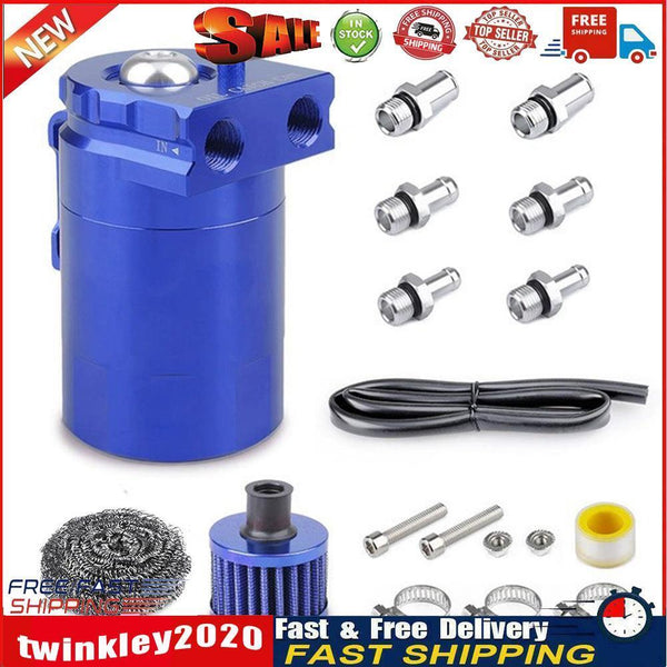 Car Baffled Oil Catch Can Tank with Filter Hose Cleaner Reservoir (Blue) Newly