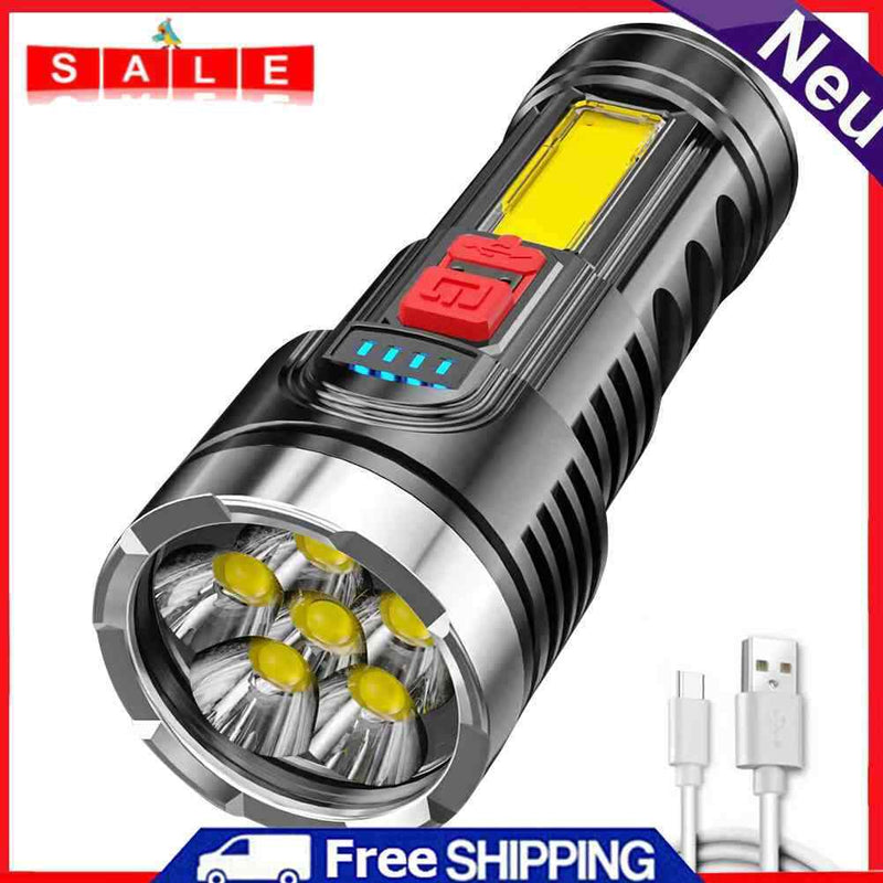 Ultra Bright Flashlight 6LED Powerful COB Side Lamp Rechargeable Torch Lights