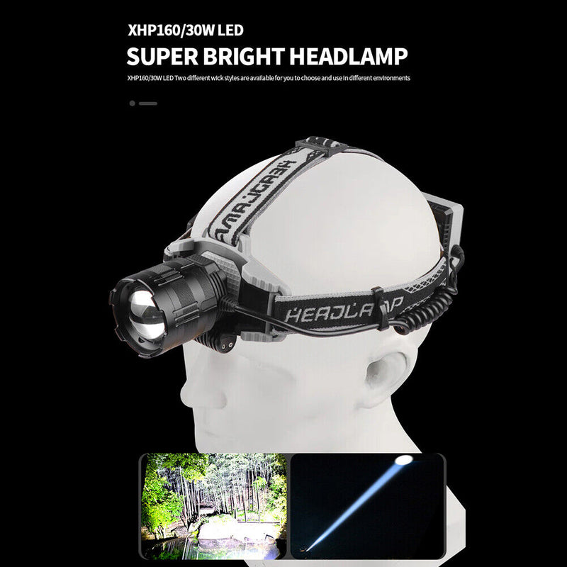 Portable Telescopic Zoom XHP160 LED Headlamp Outdoor Waterproof Head Torch