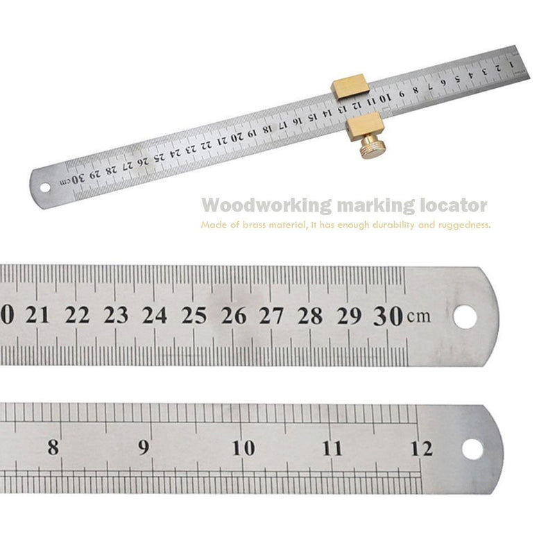 30cm Steel Ruler Woodworking Angle Scriber Brass Locator Positioning Block Newly