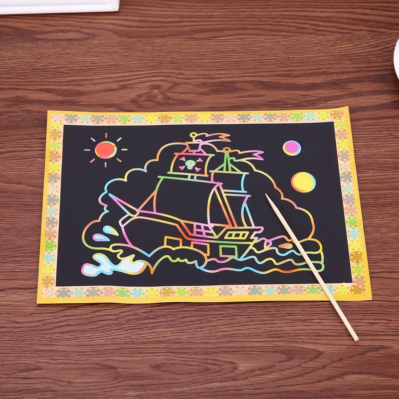 A4 DIY Scraping Drawing Card Single Side Children Painting Card Paper w/Pen