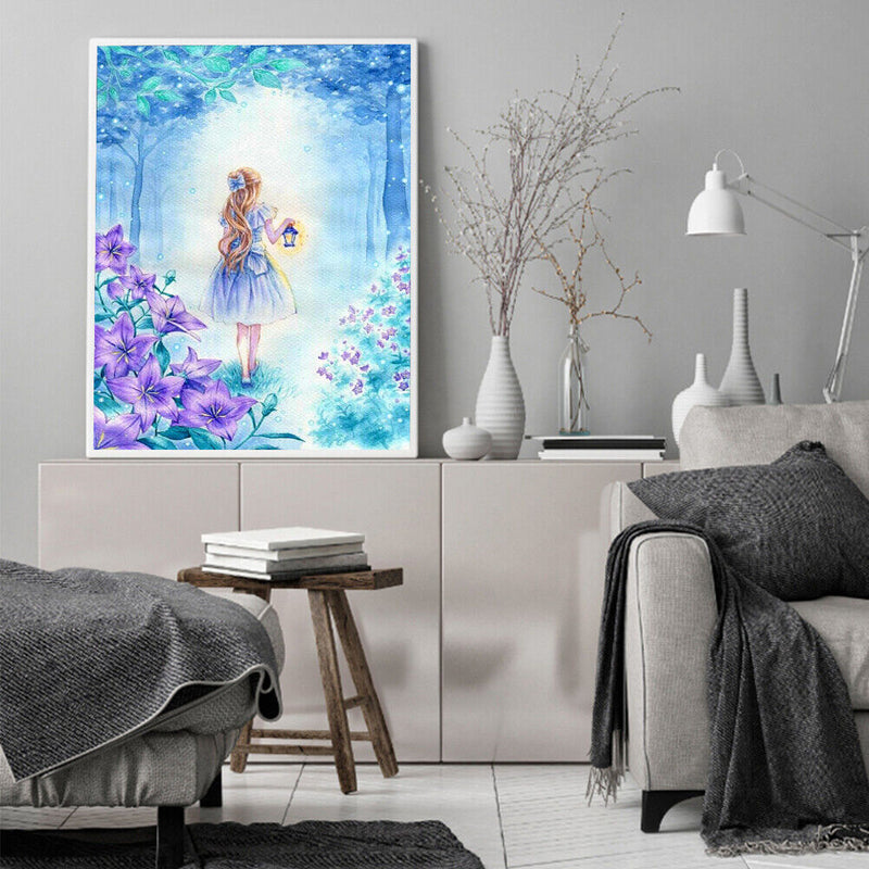 Frameless Girl with Lamp Oil Paint By Numbers DIY Kit Handmade Drawing On Canvas