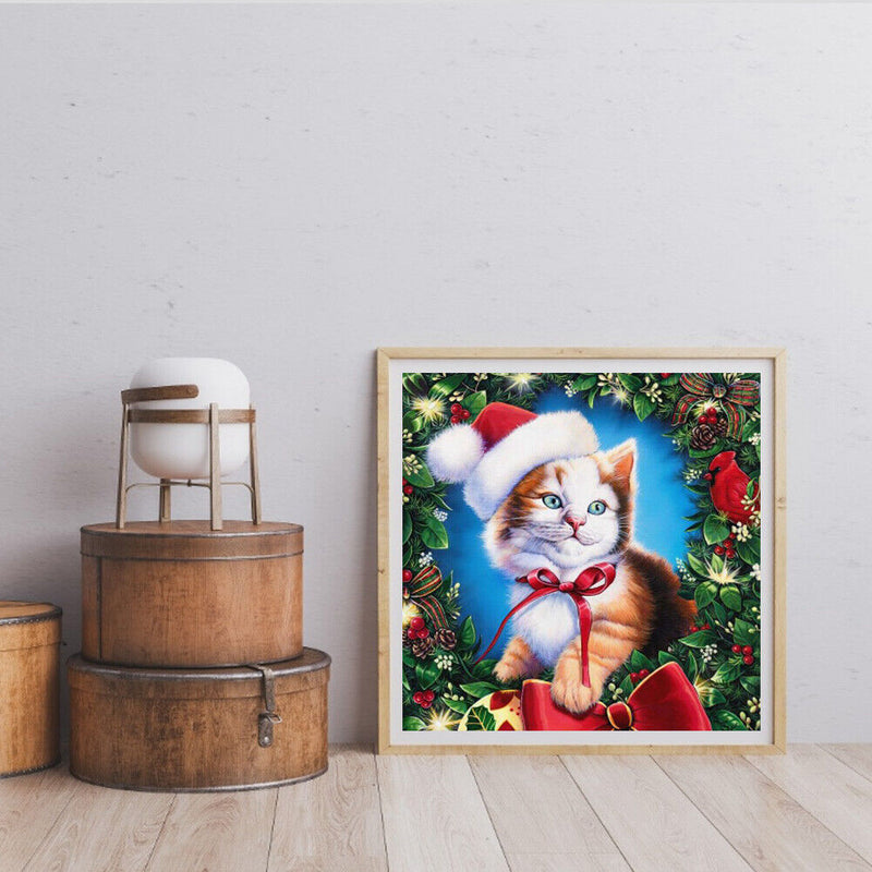 Christmas Cat Oil Paint By Numbers Kits Canvas DIY Picture Hand Painted Wall Art