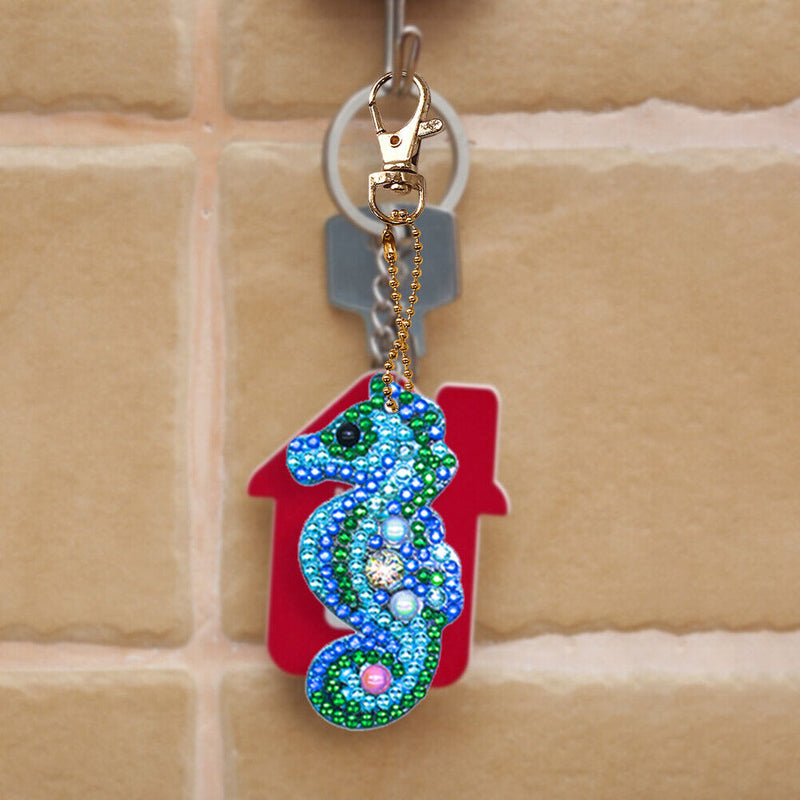 5pcs DIY Full Drill Special Shaped Diamond Painting Seahorse Key Ring Embroidery