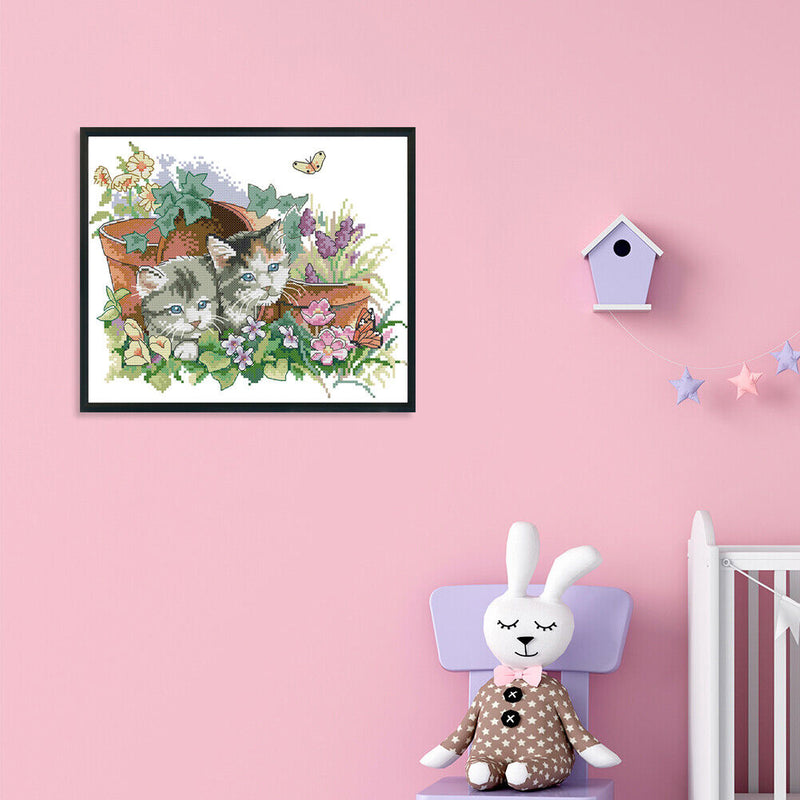 Stamped Cross Stitch Summer Kitties 2-Strand 14CT Embroidery DIY Set (D377)