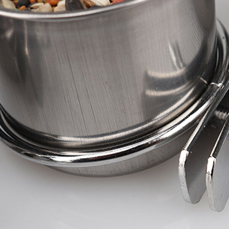 Stainless Steel Hanging Cage Birds Dish Parrot Food Drinking Anti Turnover Bo