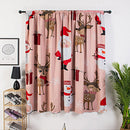 Window Curtain Pink Base Elk Santa Painting Polyester Room Christmas Decoration