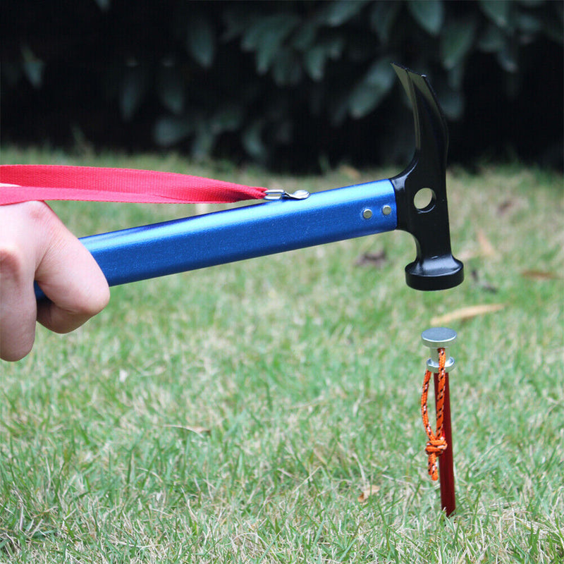 Outdoor Camping Tent Peg Hammer Steel Hiking Stakes Nail Puller (Blue) Newly