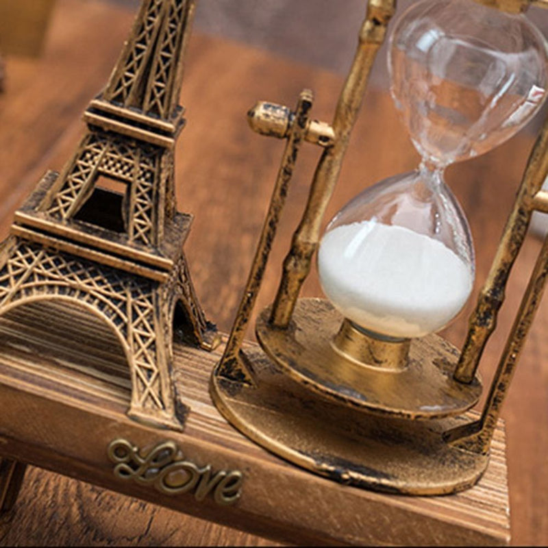 Wooden Desktop Eiffel Tower Sand Timer Brush Teeth Clock Hourglass Timer