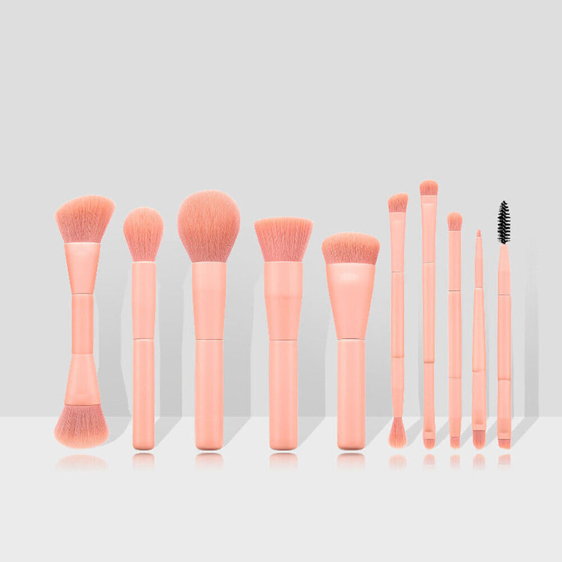 10pcs Wood Handle Pro Portable Powder Blush Brush Kit Eye Shadow Makeup Bru