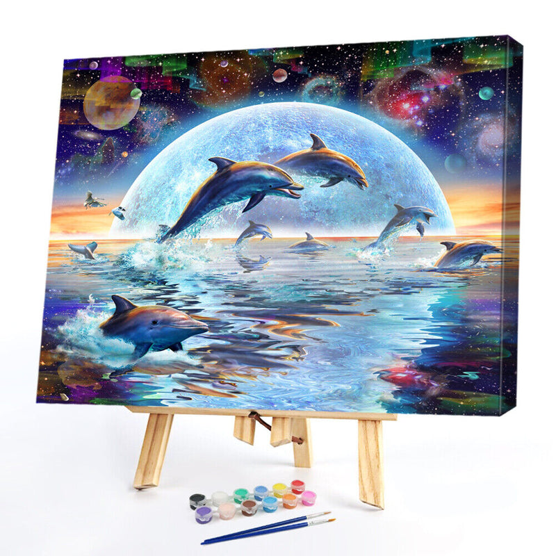 Dolphin Canvas Painted Oil Paint By Numbers DIY Wall Art Modern Bedroom Decor