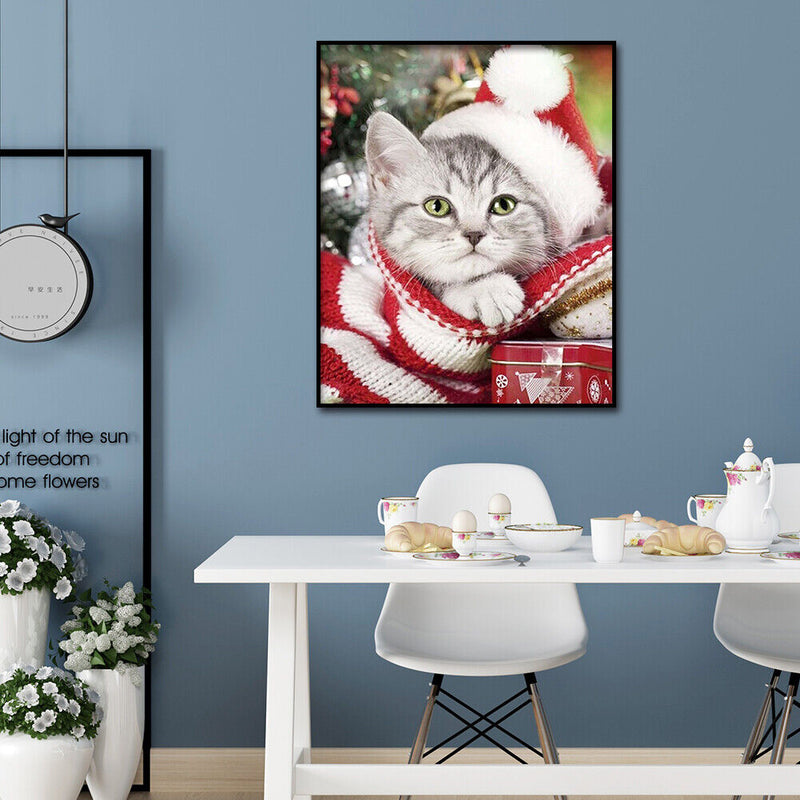 5D Full Drill Diamond Painting DIY Christmas Cat Rhinestone Picture Decor Poster