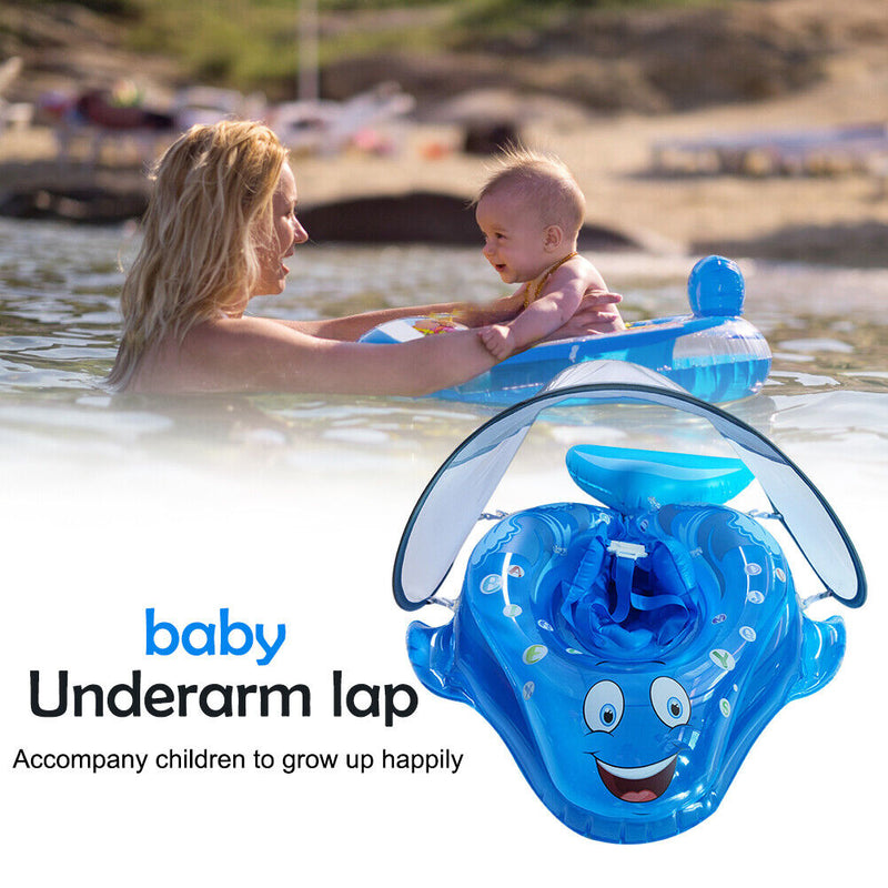 Baby Sunshade Swimming Rings Seat Inflatable Infant Kids Float Swim Circle