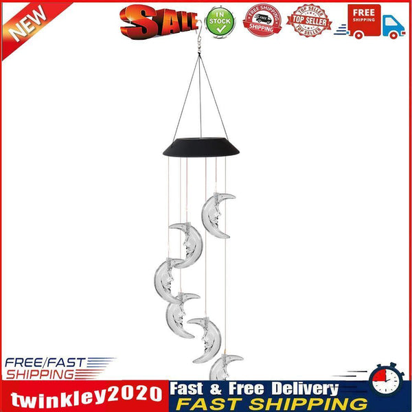 Solar Color Changing Wind Chime Lamps Star Moon Pendant Garden Light (B) Newly