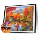 5D DIY Diamond Painting Autumn Lake Full Round Drill Mosaic Rhinestone Pict