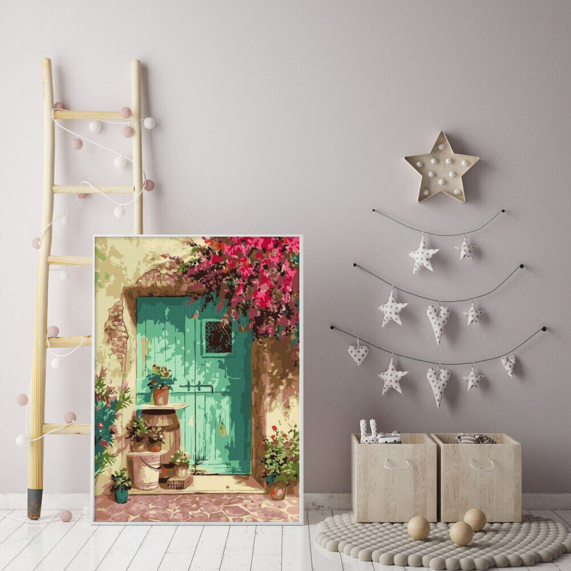 DIY Digital Oil Painting Flowers in Front of the Door No Frame Picture By Num