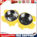 Dog Cat Drinking Bowl Stainless Steel Double Basins Pet Feeder (Yellow)