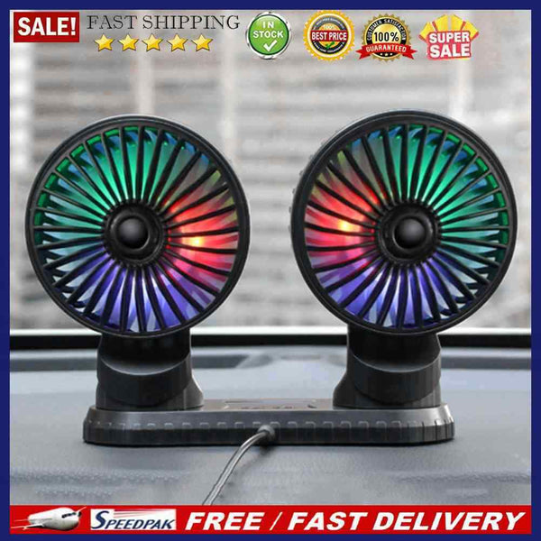 F404D USB Vehicle Fan Dual Head Powerful 3-Speed Dashboard Fan with LED Lights