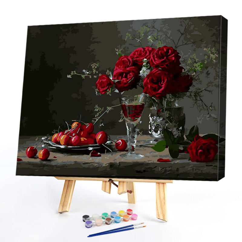 DIY Digital Painting By Numbers Rose Fruit Frameless Canvas Picture Wall Art