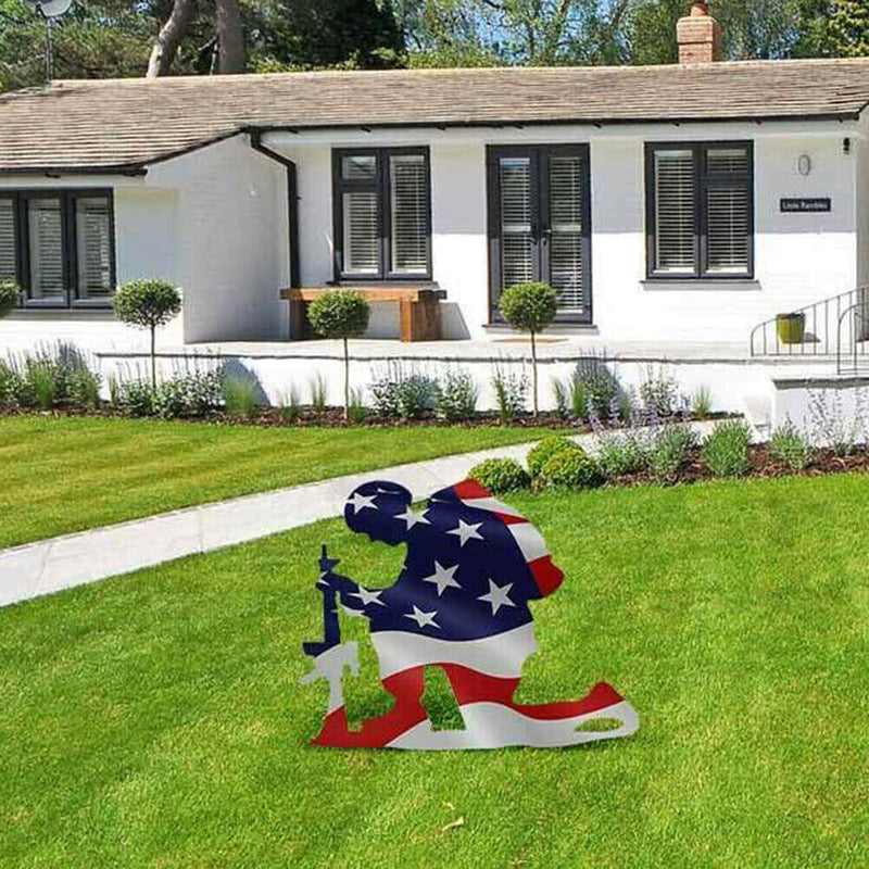 American Flag Kneeling Soldier Pattern Acrylic Garden Yard Weathered Flag Decor