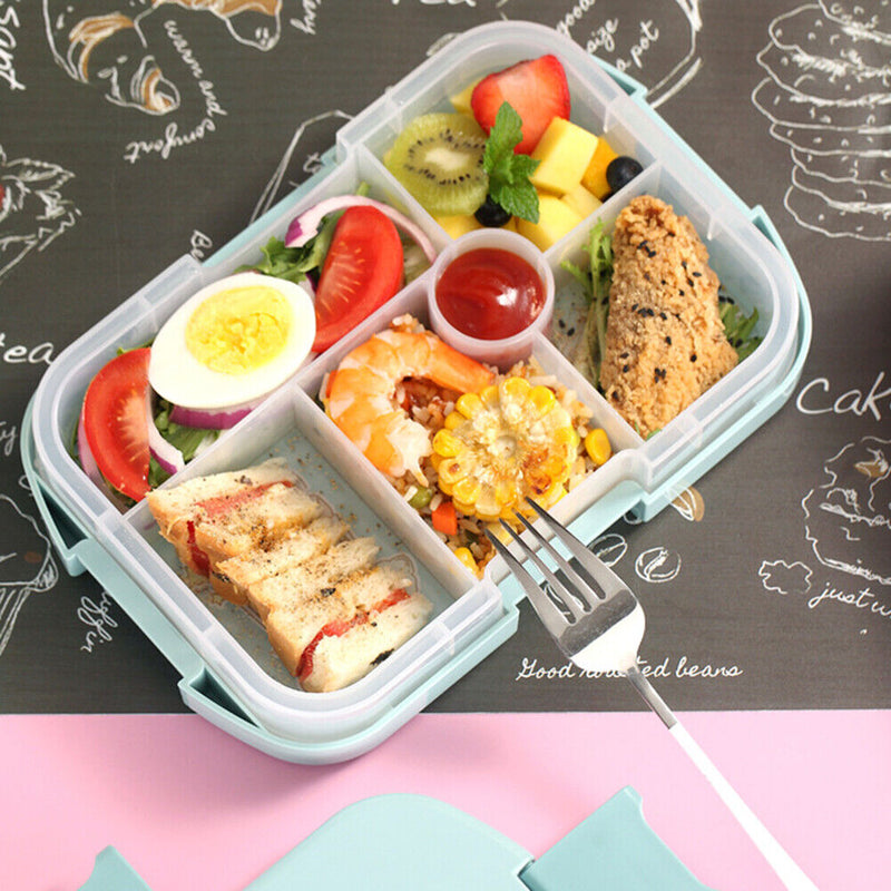 Microwave Lunch Box Food Grids Storage Container School Bento Box (Blue) Newly