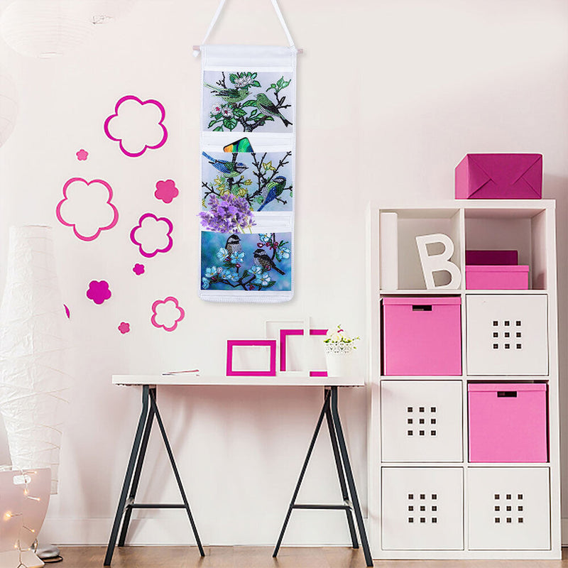 Wall Hanging Storage Bag DIY Bird Diamond Painting Home Organizer (AA1021) Newly