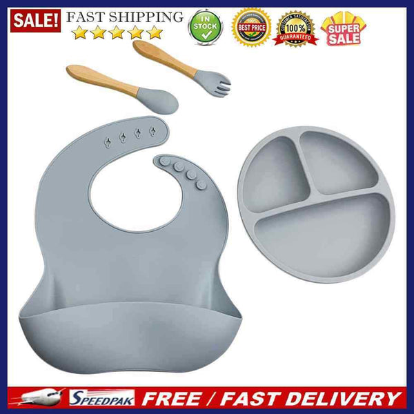 4pcs Silicone Food Plates Set Anti Slip Baby Feeding Food Accessories (Grey)