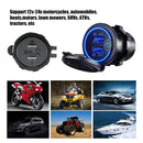 12-24V Quick Charge QC 3.0 Dual USB Car Charger Socket with Wires (Blue)