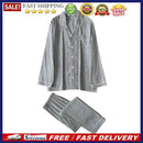 Men Cotton Pajamas Sets Long Sleeve Tops Clothes Sleepwear Suit(Grey L)