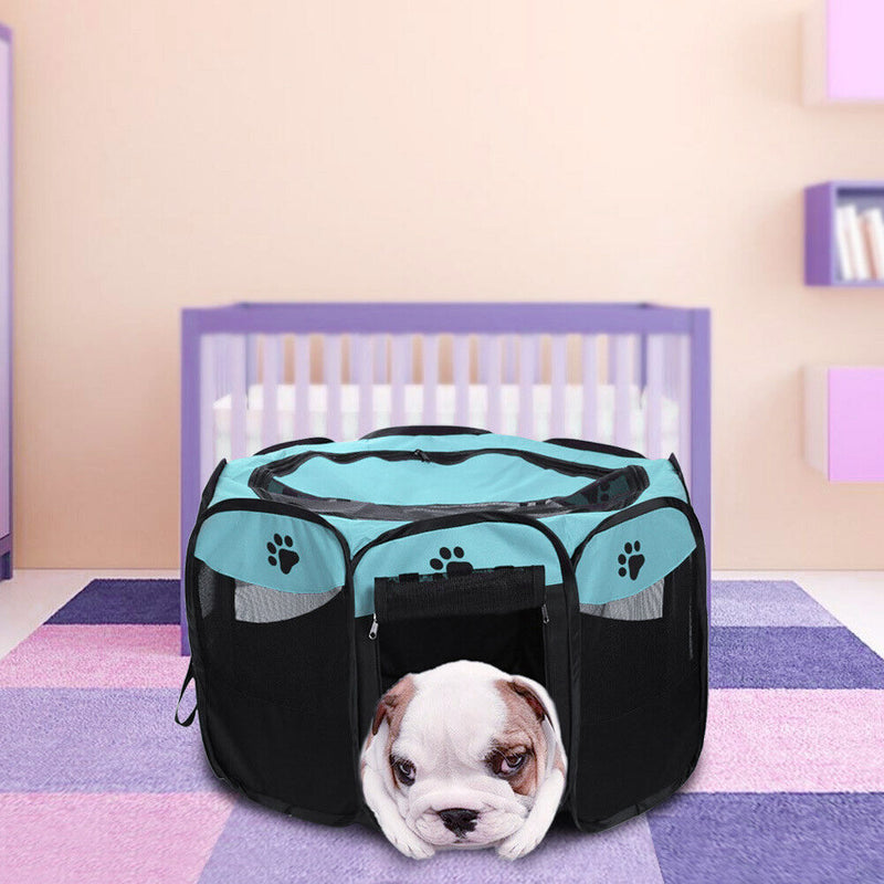 Claw Print Foldable Pet Cat Dog Tent House Guard Playpen Fence (Sky Blue) Newly