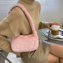 Fashion Square Plush Shoulder Pouch for Female Solid Color Daily Top-handle Bags