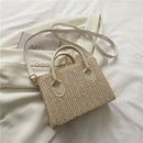 Straw Beach Tote Shoulder Bags Women Handmade Woven Leather Lady Crossbody Bag