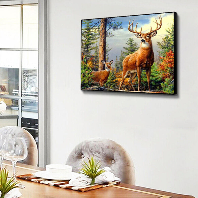 Oil Paint By Numbers Picture DIY Drawing Painting Froest Deer Drawing on Canvas