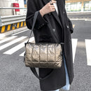 Women Solid Color Zipper Shoulder Bag Lady Cotton Padded Mini Messenger Bag